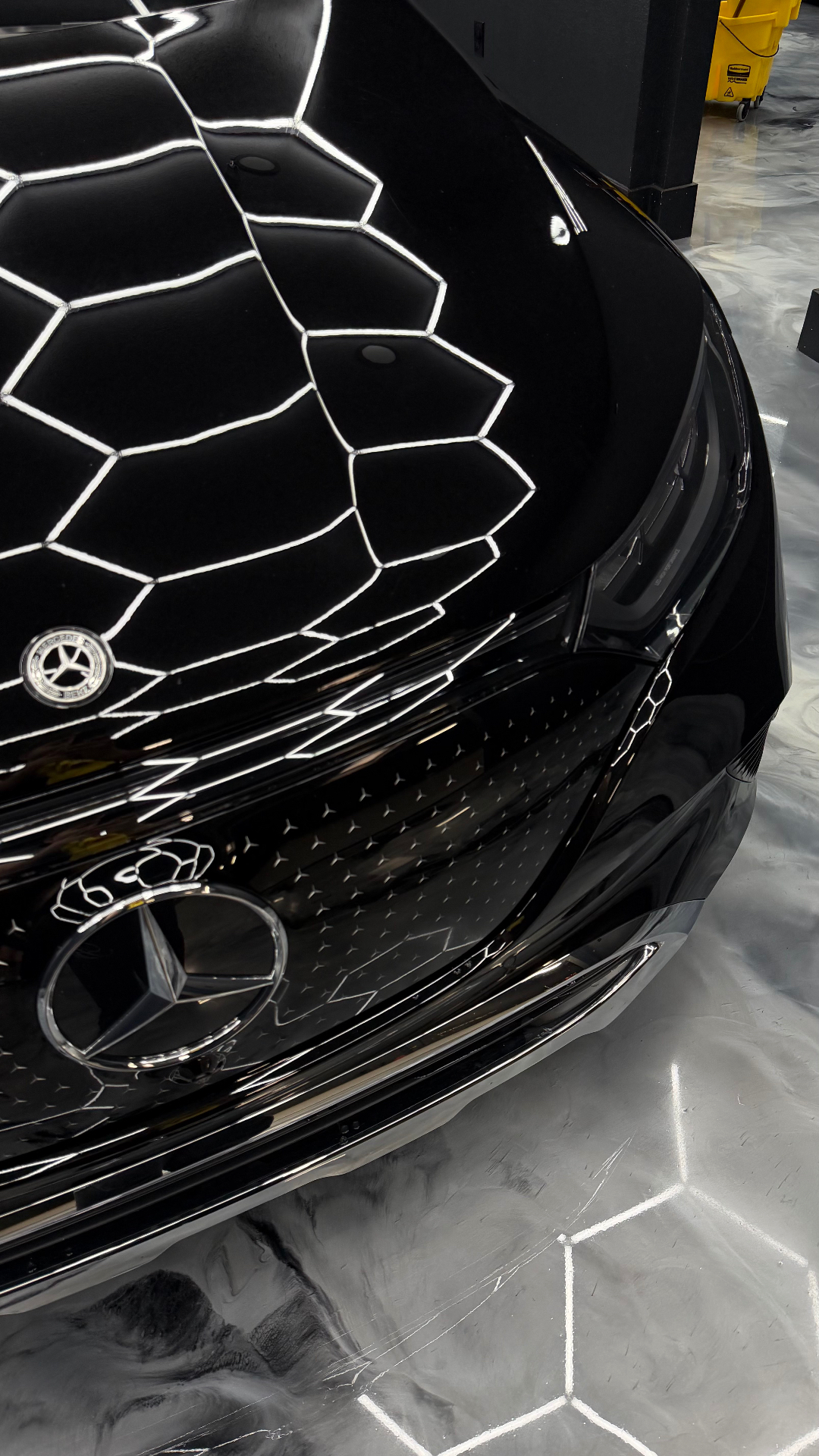 Glossy black Mercedes EQS grille after detailing at Stealth Autowerks